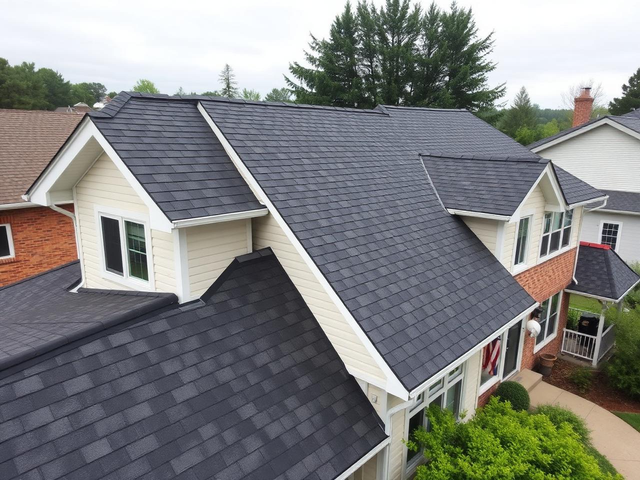 Completed full roof replacement with dark charcoal shingles